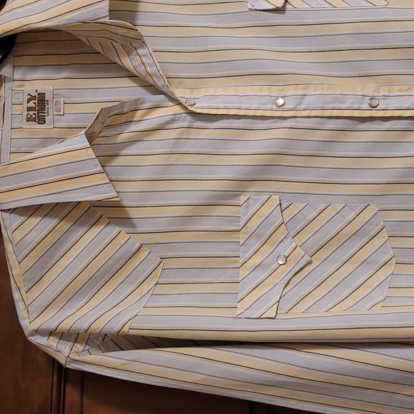Eli Cattleman 2XL tall men's western stripe shirt; blue, yellow and white - Picture 3 of 11